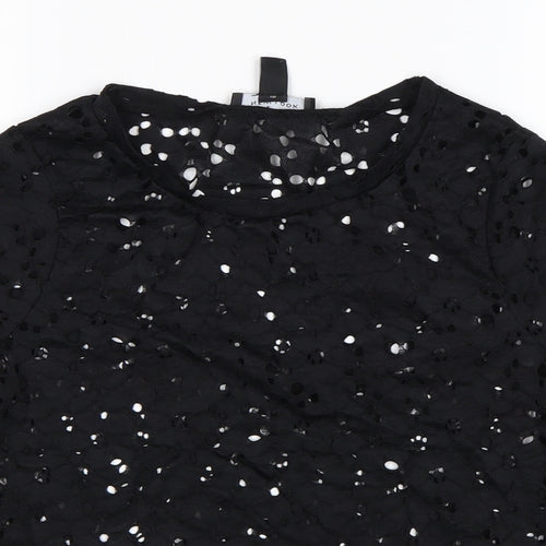 New Look Womens Black Floral Polyamide Basic Blouse Size 10 Round Neck