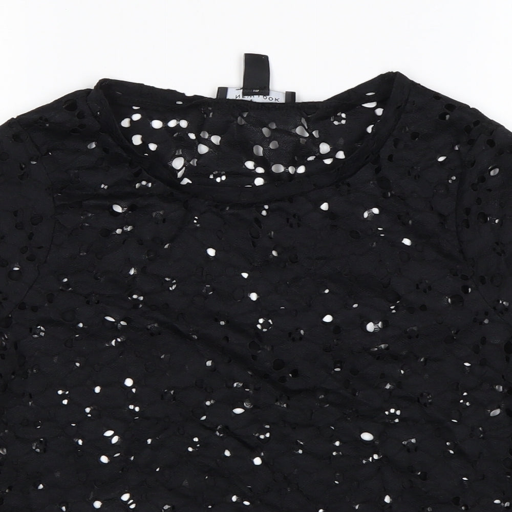 New Look Womens Black Floral Polyamide Basic Blouse Size 10 Round Neck