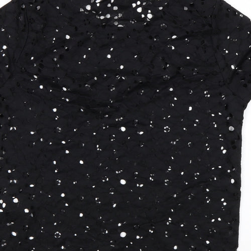 New Look Womens Black Floral Polyamide Basic Blouse Size 10 Round Neck