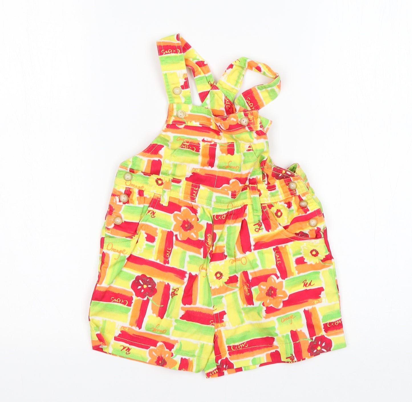 NEXT Girls Multicoloured Floral Cotton Dungaree One-Piece Size 2-3 Years