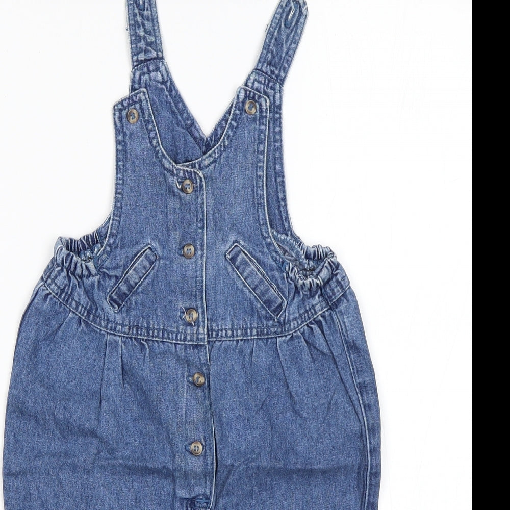 Mothercare Boys Blue  Cotton Dungaree One-Piece Size 9-12 Months