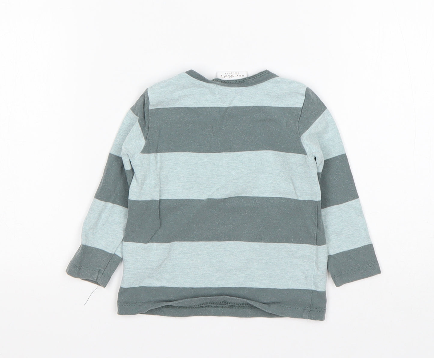 NEXT Boys Green Striped Cotton Basic T-Shirt Size 6-9 Months Round Neck