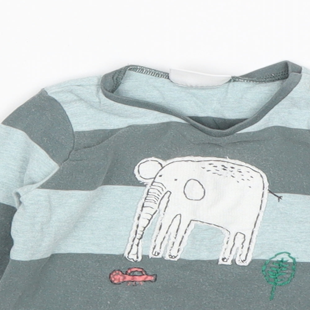 NEXT Boys Green Striped Cotton Basic T-Shirt Size 6-9 Months Round Neck