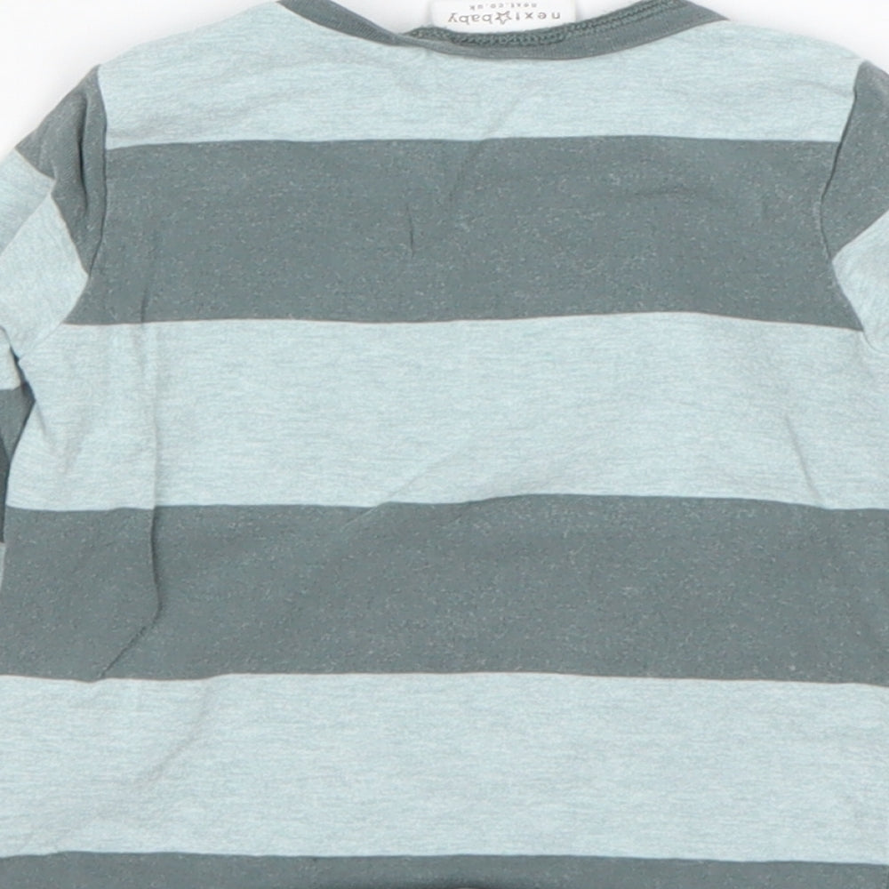 NEXT Boys Green Striped Cotton Basic T-Shirt Size 6-9 Months Round Neck