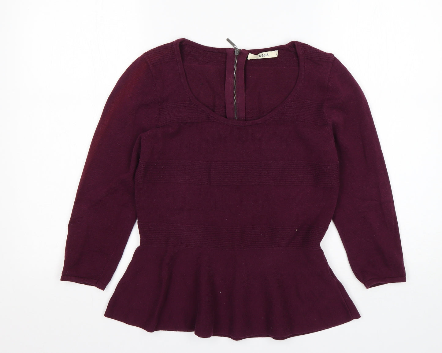 Oasis Womens Purple Round Neck  Cotton Pullover Jumper Size S