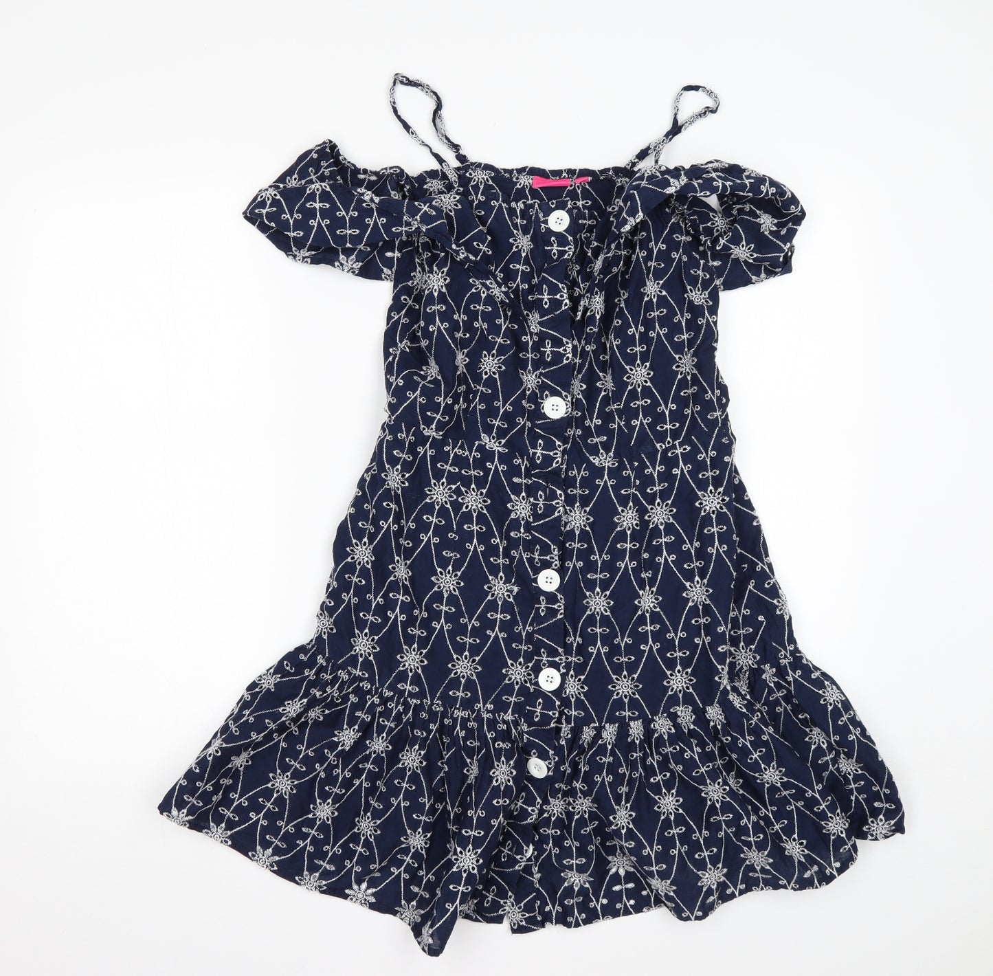 Lipsy Womens Multicoloured Floral Cotton Mini  Size 10  Off the Shoulder