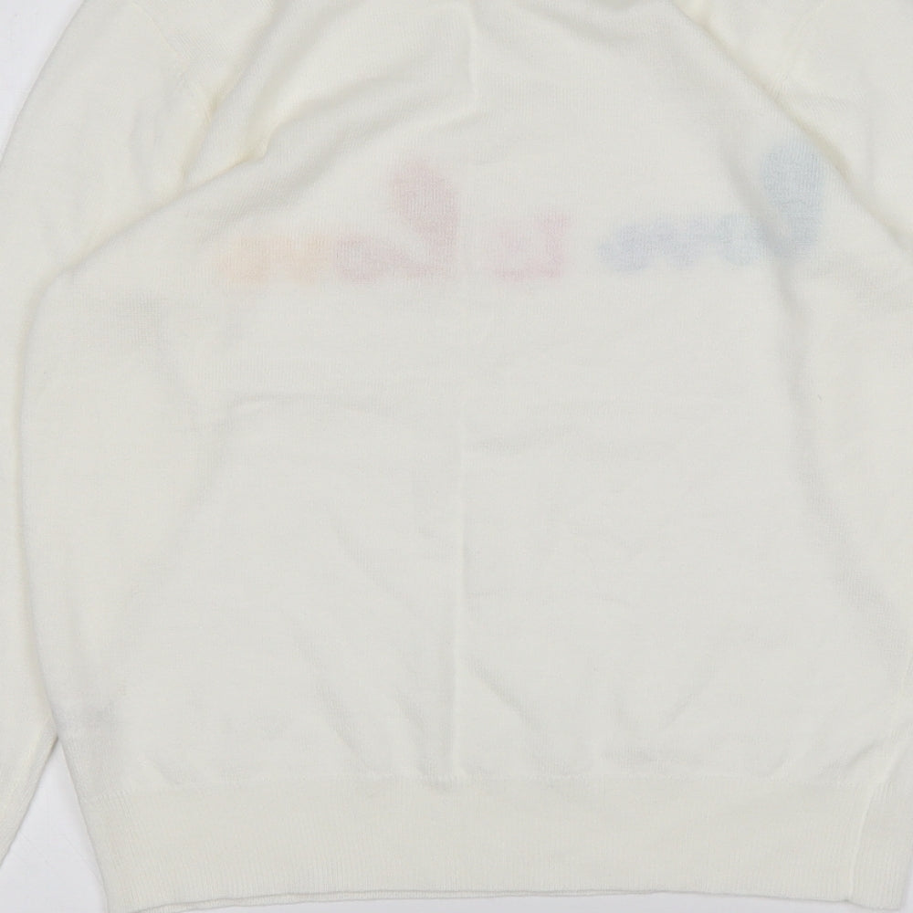 TU Womens White Round Neck  Acrylic Pullover Jumper Size 8