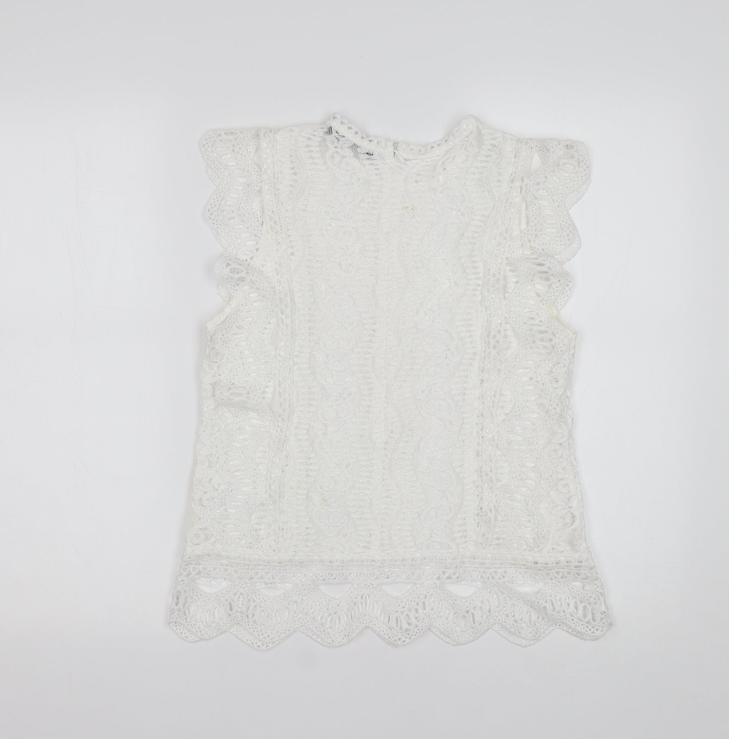 lalive verte Womens White Floral Polyamide Basic Blouse Size M Round Neck