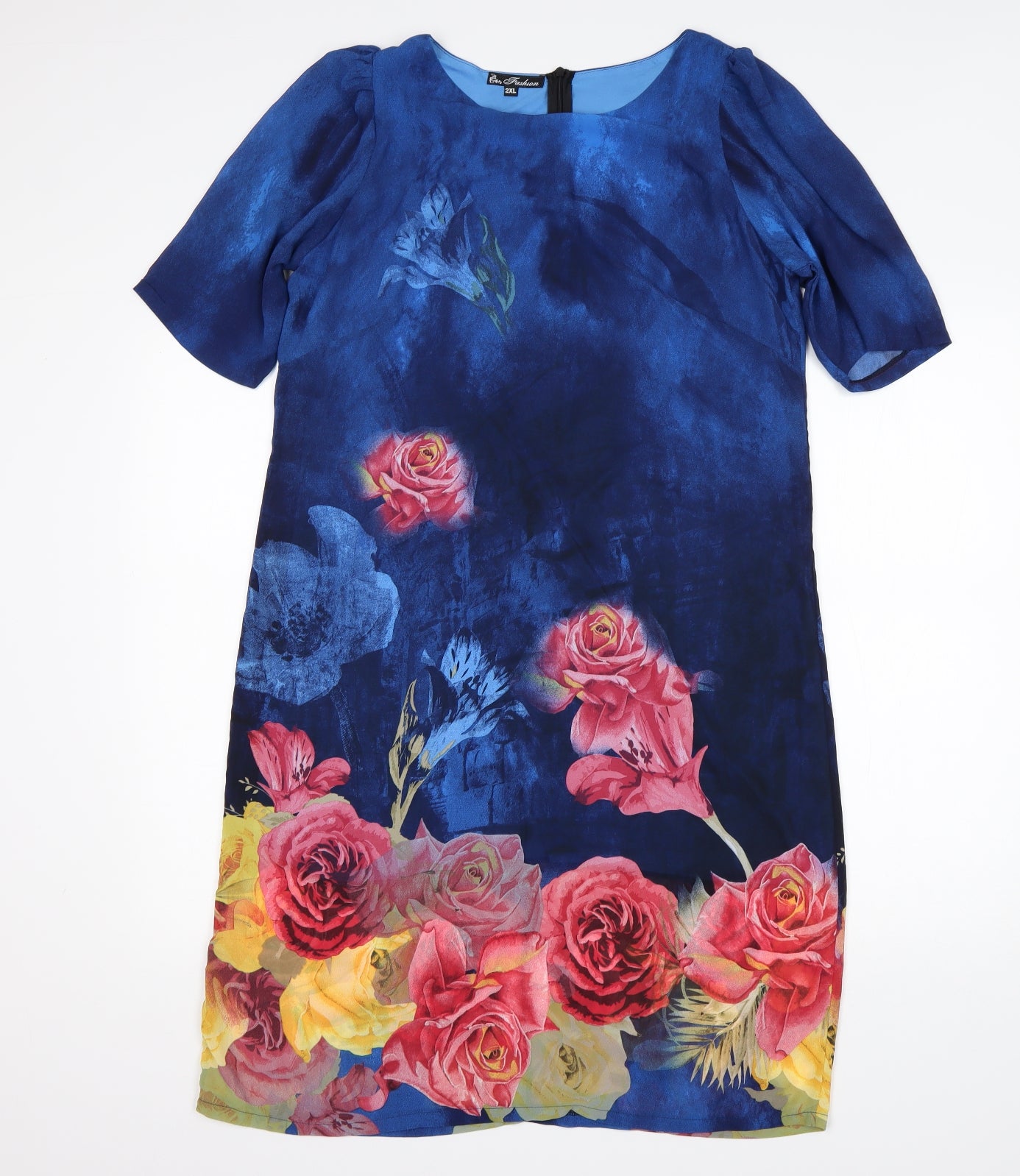 Fashion Womens Multicoloured Floral  A-Line  Size 2XL  Round Neck