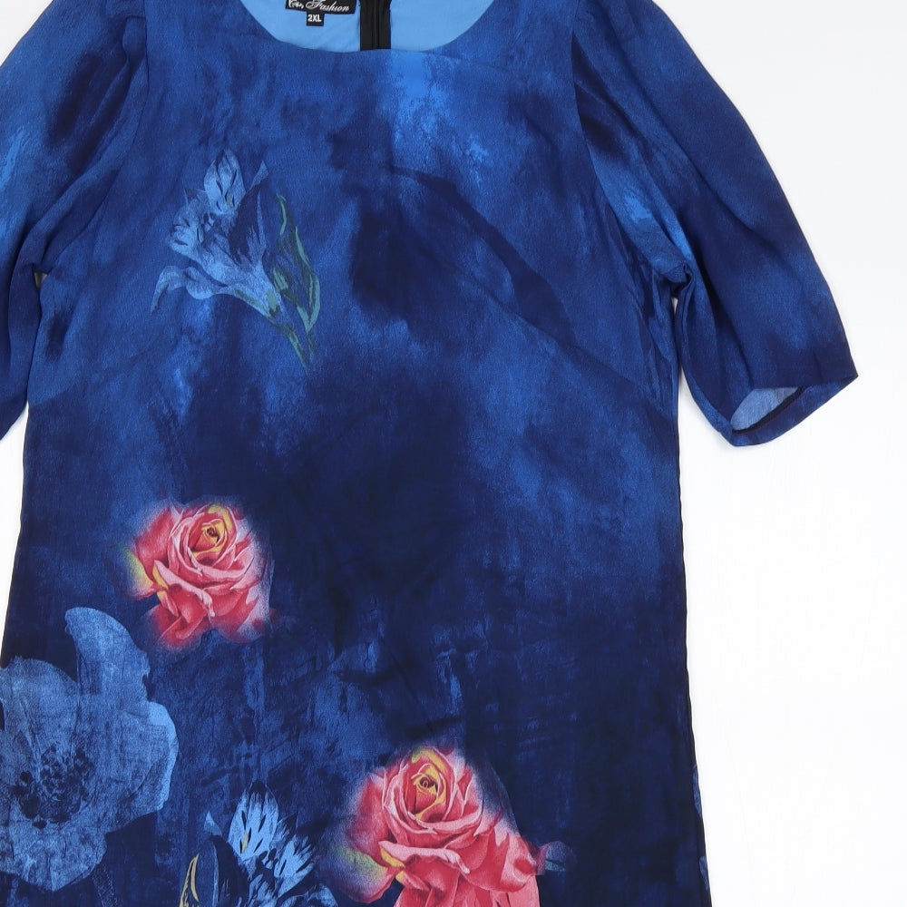 Fashion Womens Multicoloured Floral  A-Line  Size 2XL  Round Neck
