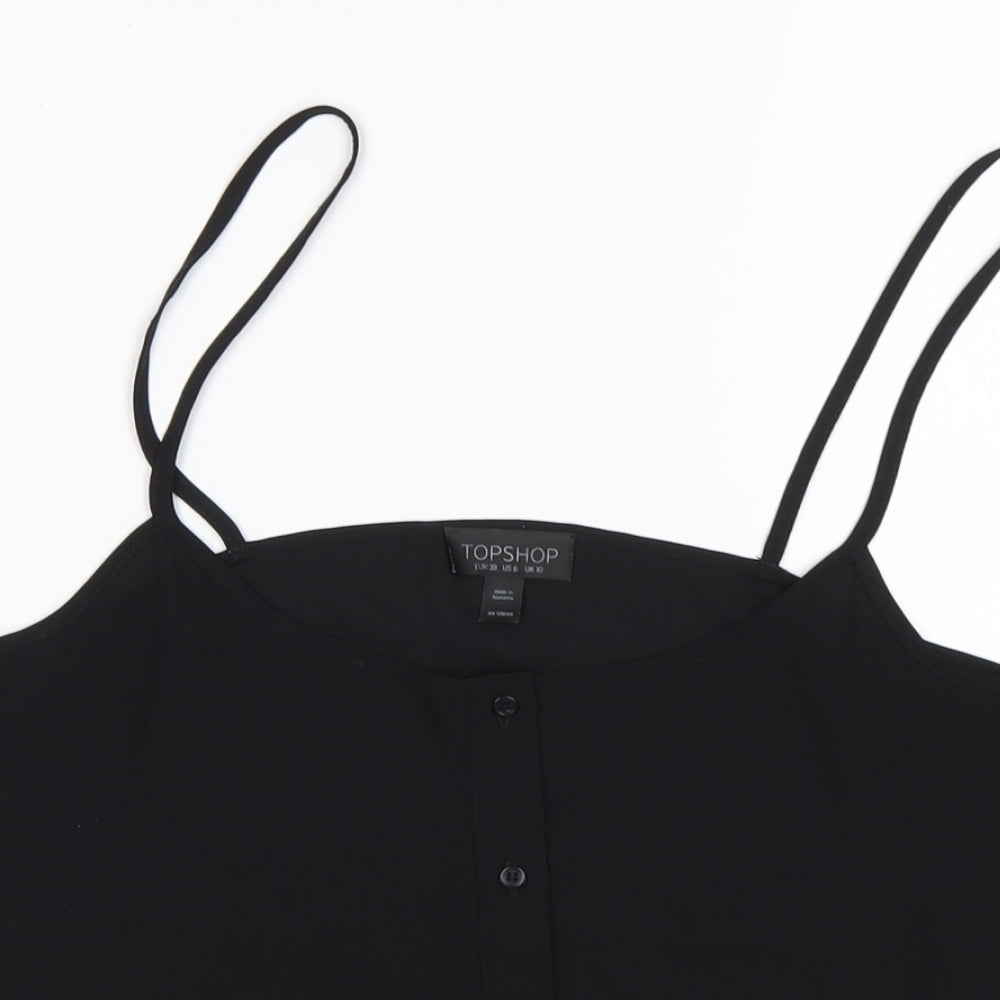 Topshop Womens Black  Polyester Basic Tank Size 10 Round Neck
