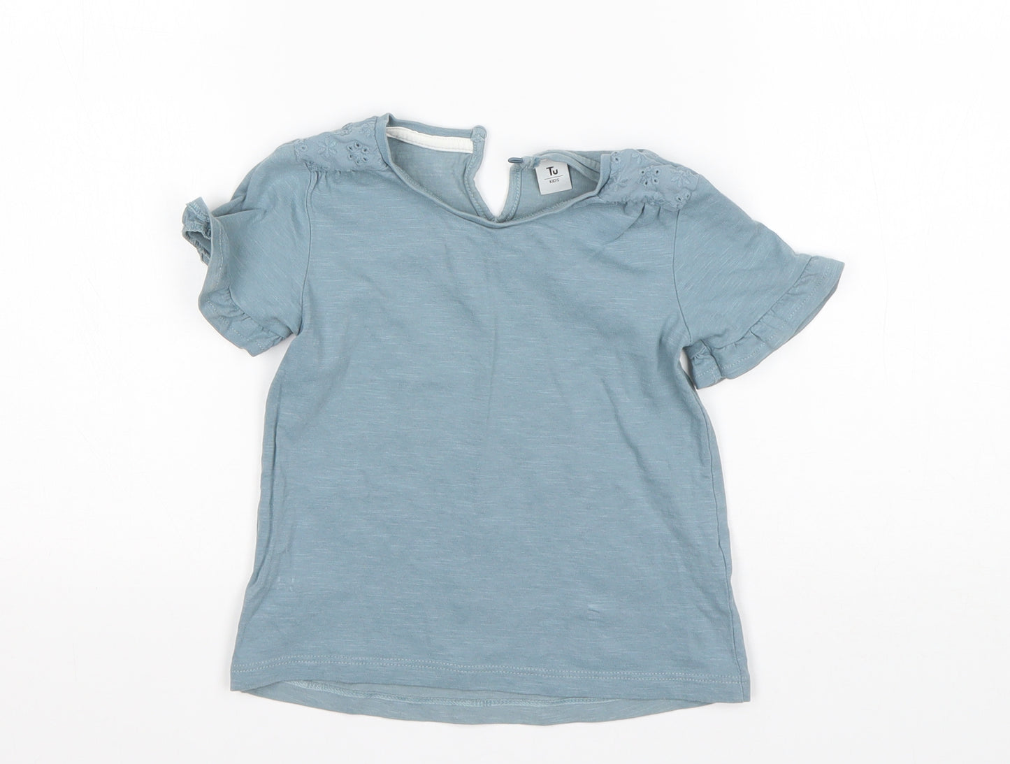 TU Girls Green  Cotton Basic T-Shirt Size 3-4 Years Round Neck