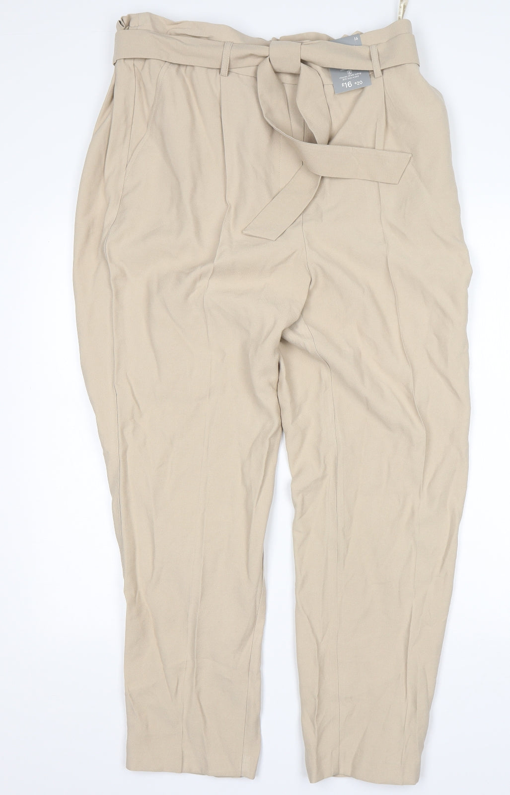 F&F Womens Beige  Viscose Chino Trousers Size 16 L27 in Regular