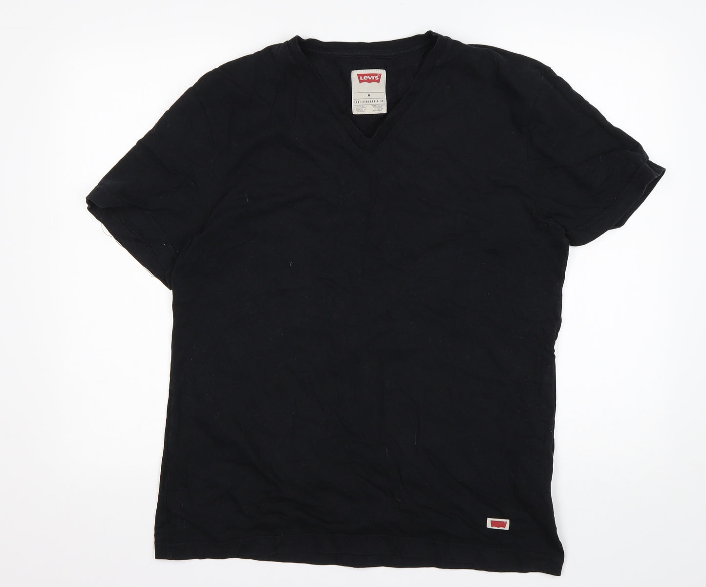 Levis Mens Black  Cotton  T-Shirt Size M V-Neck