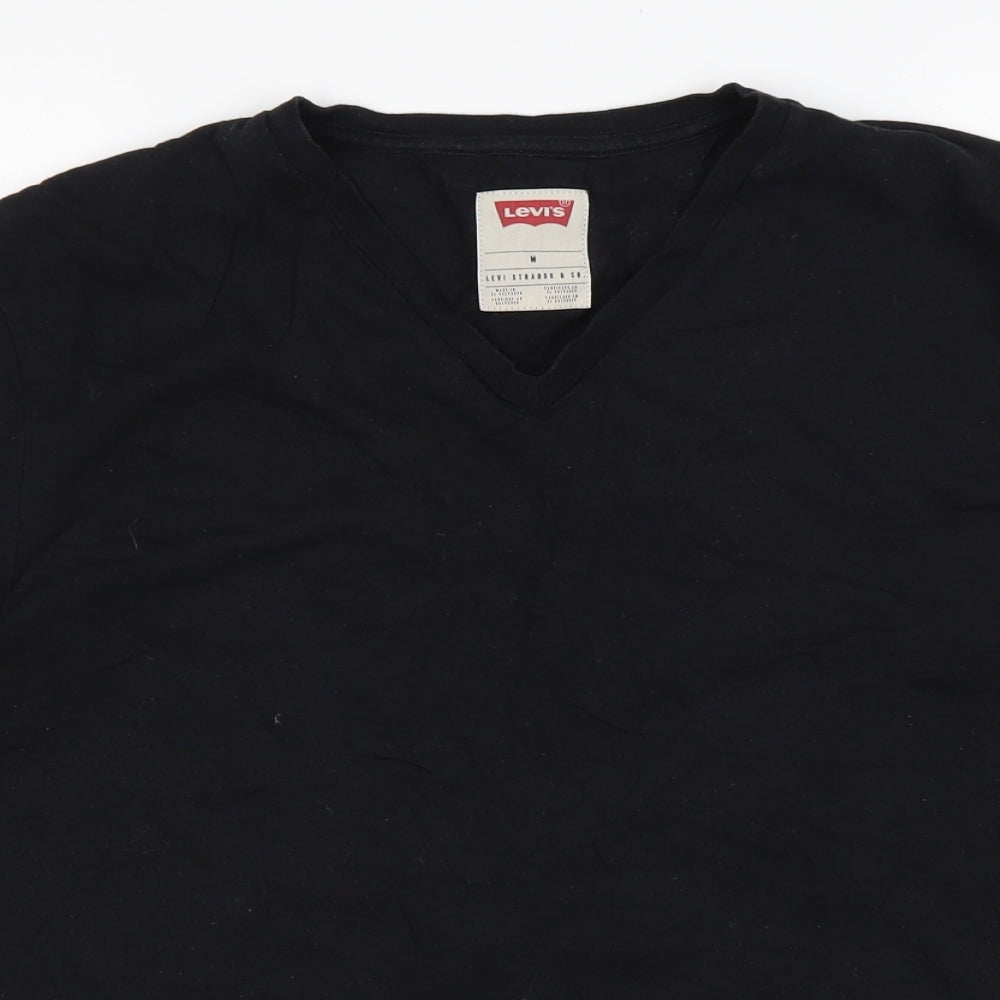 Levis Mens Black  Cotton  T-Shirt Size M V-Neck