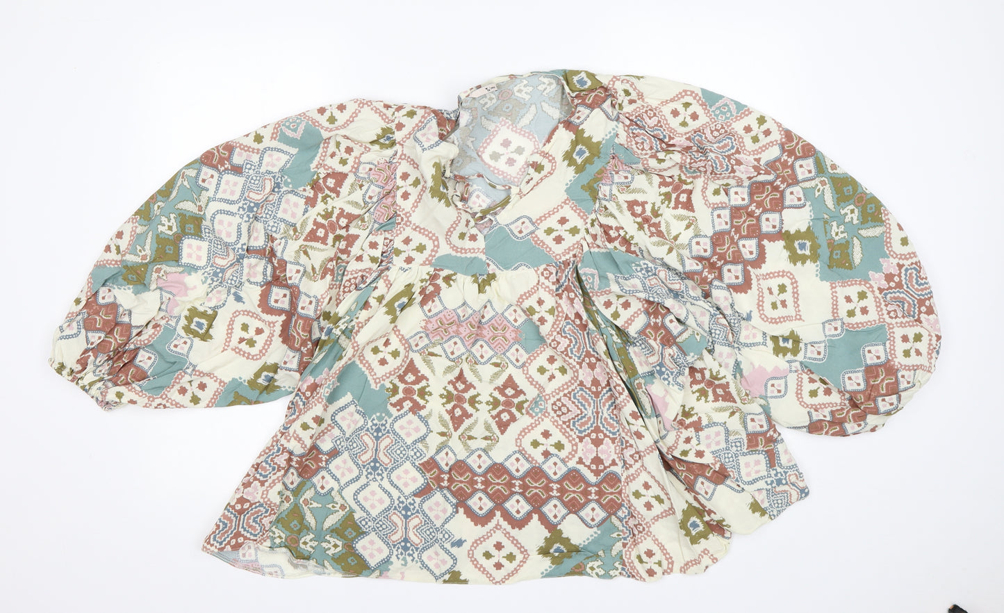 TU Womens Multicoloured Argyle/Diamond Viscose Basic Blouse Size 18 V-Neck