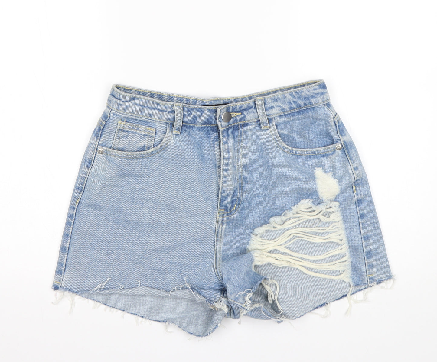 PRETTYLITTLETHING Womens Blue  Cotton Cut-Off Shorts Size 10 L3 in Regular