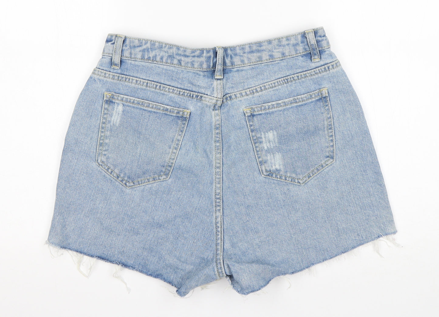 PRETTYLITTLETHING Womens Blue  Cotton Cut-Off Shorts Size 10 L3 in Regular