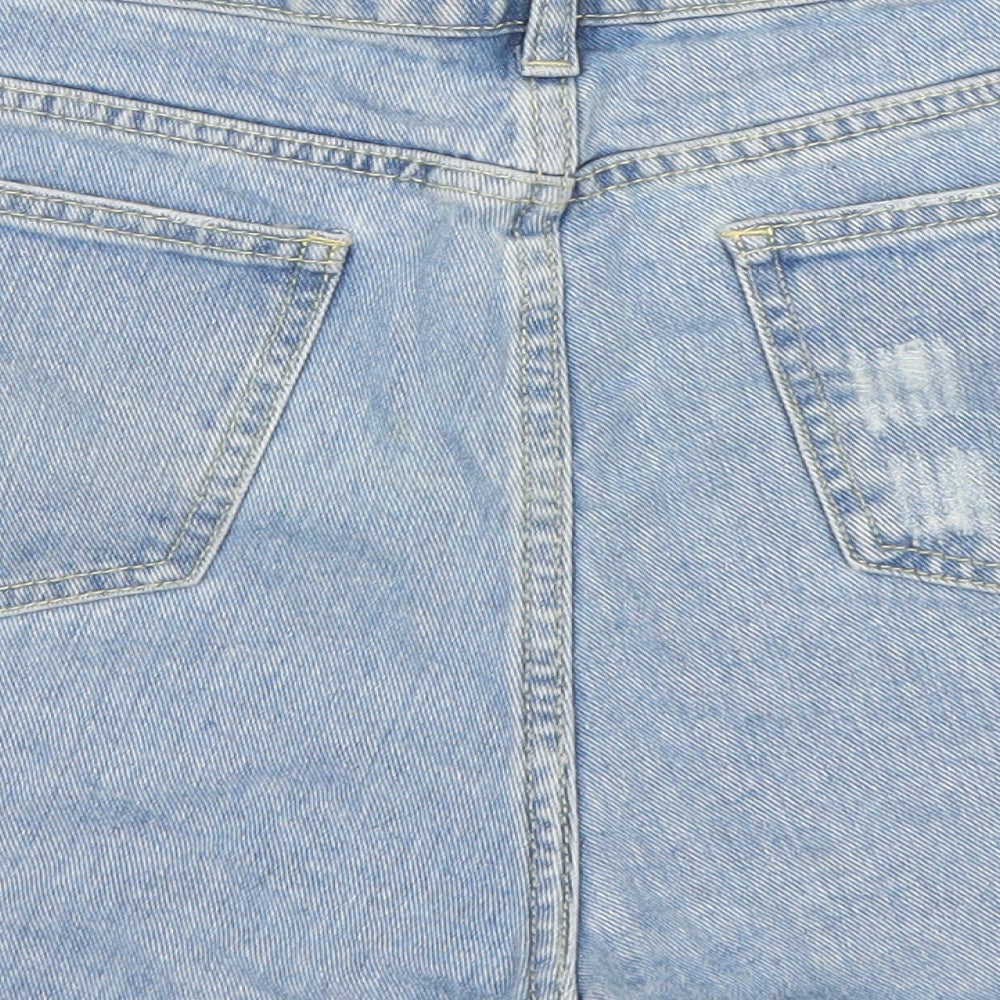 PRETTYLITTLETHING Womens Blue  Cotton Cut-Off Shorts Size 10 L3 in Regular