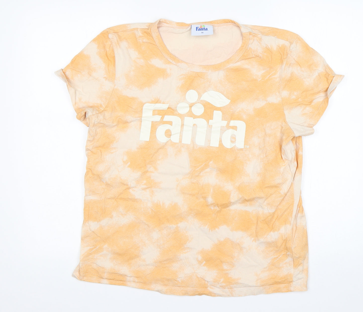 TU Womens Orange  Cotton Basic T-Shirt Size 14 Round Neck - Fanta