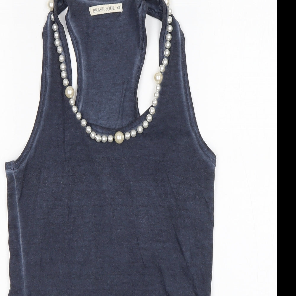 Brave Soul Womens Blue  Cotton Basic Tank Size XS Round Neck