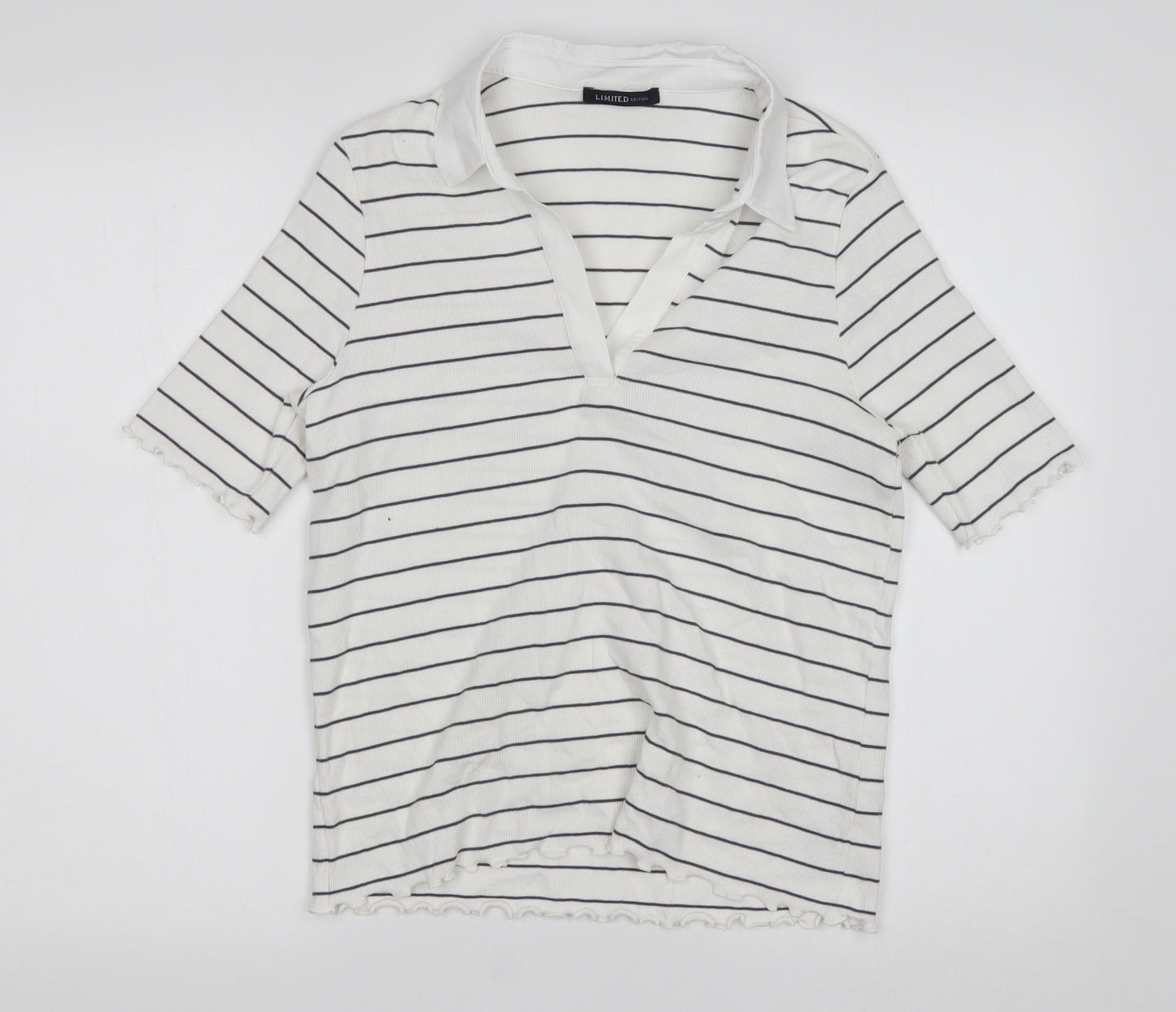 M&S Womens Multicoloured Striped Cotton Basic T-Shirt Size 16 Collared