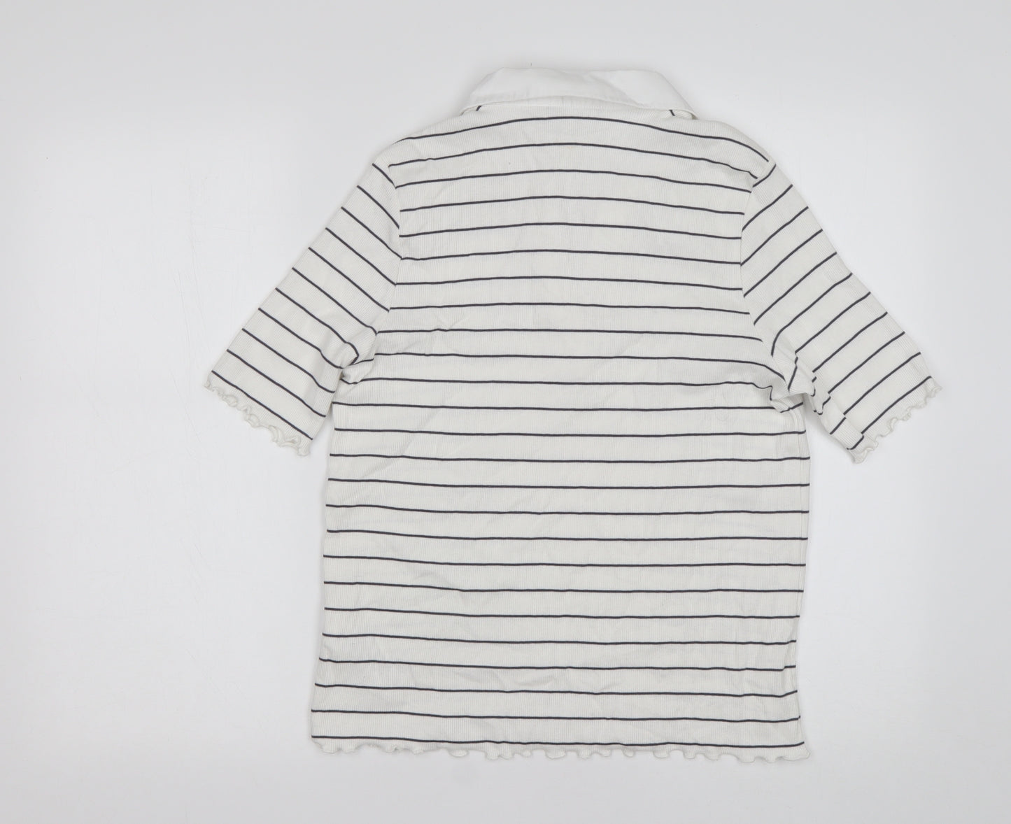 M&S Womens Multicoloured Striped Cotton Basic T-Shirt Size 16 Collared