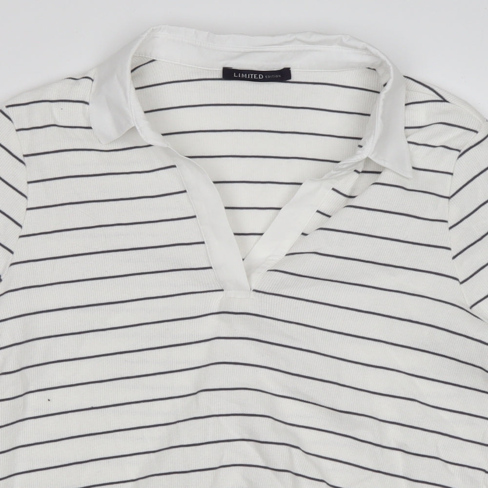 M&S Womens Multicoloured Striped Cotton Basic T-Shirt Size 16 Collared