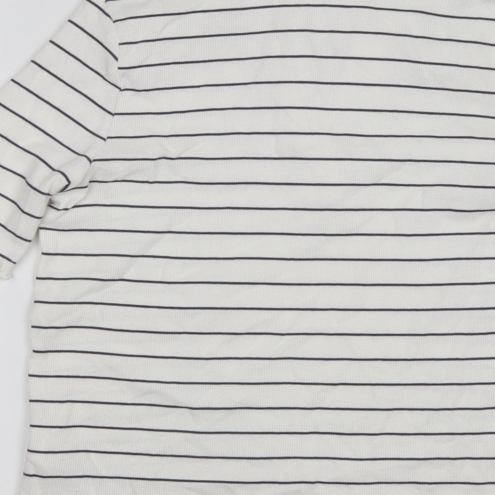 M&S Womens Multicoloured Striped Cotton Basic T-Shirt Size 16 Collared