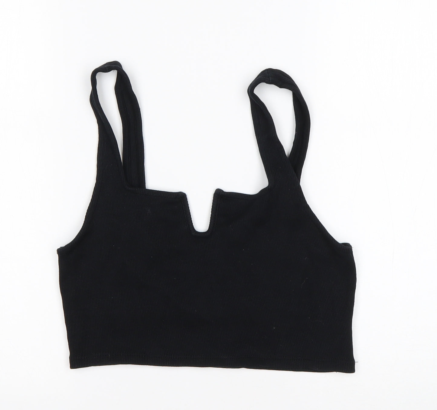 Zara Womens Black  Cotton Cropped Tank Size L V-Neck