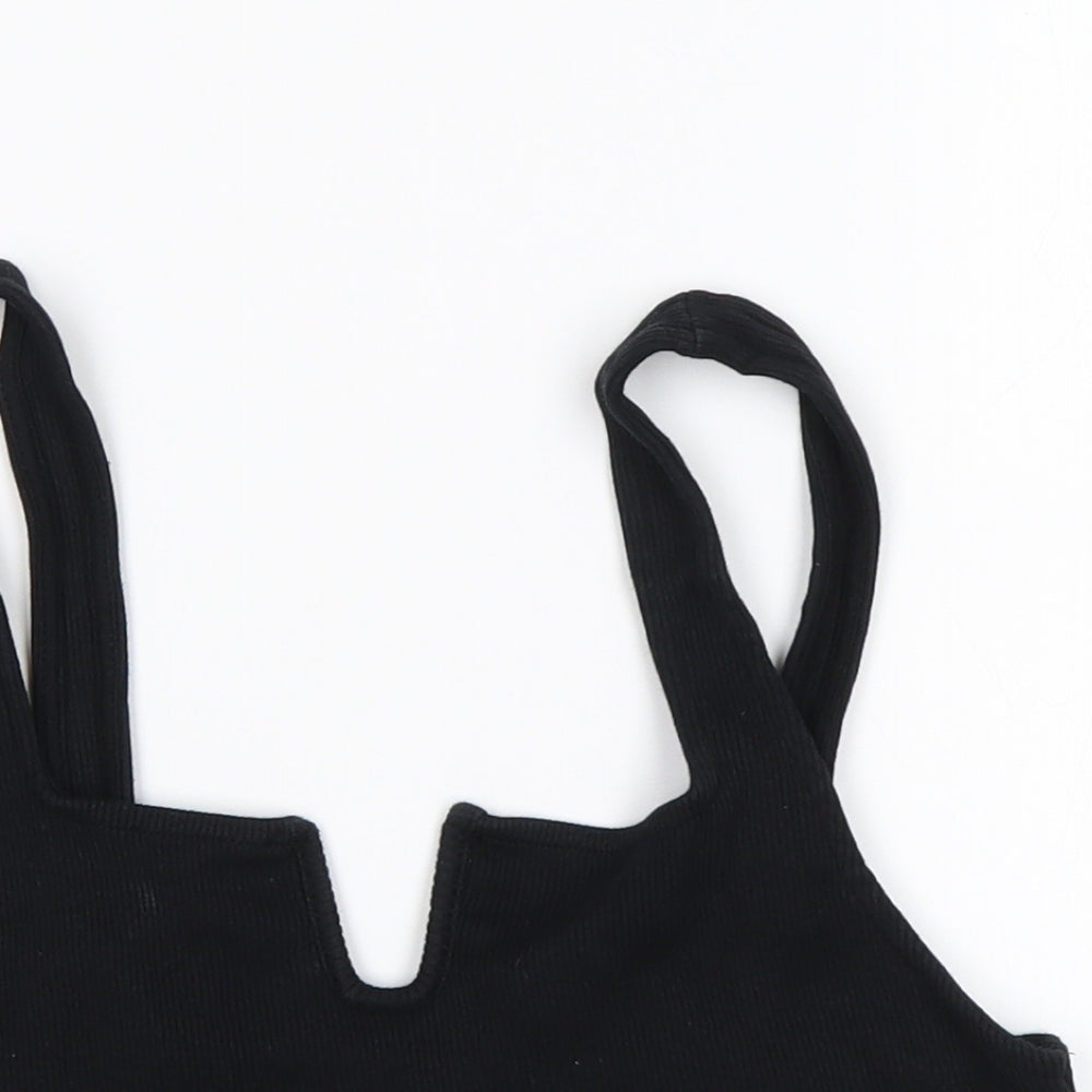 Zara Womens Black  Cotton Cropped Tank Size L V-Neck