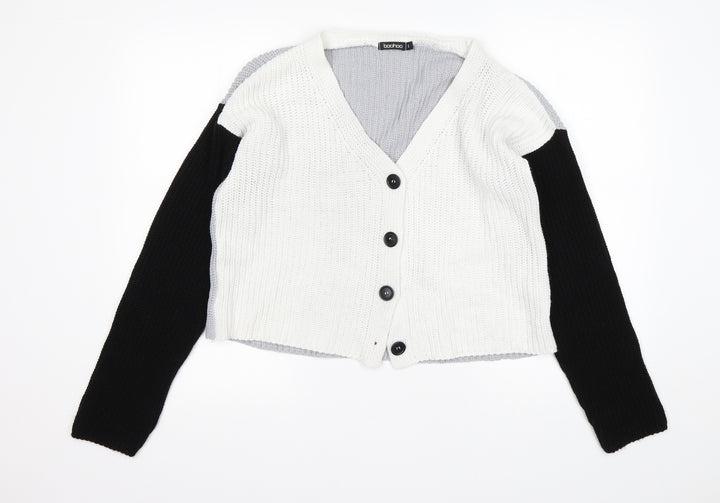 Boohoo Womens Multicoloured V-Neck Acrylic Cardigan Jumper Size S