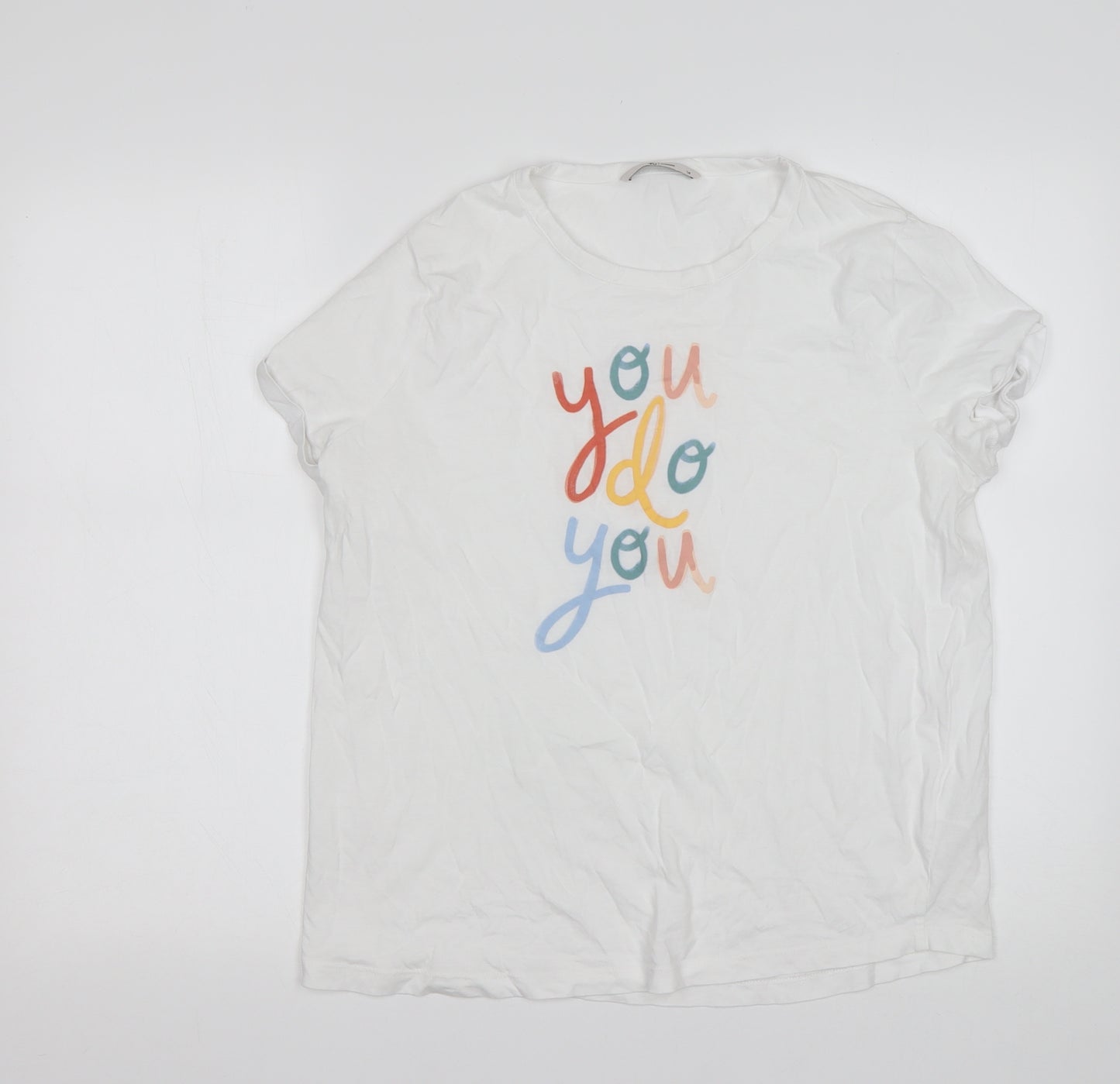 TU Womens White  Cotton Basic T-Shirt Size 14 Round Neck