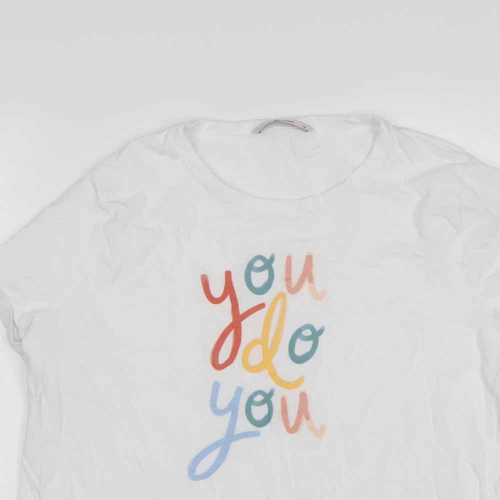 TU Womens White  Cotton Basic T-Shirt Size 14 Round Neck