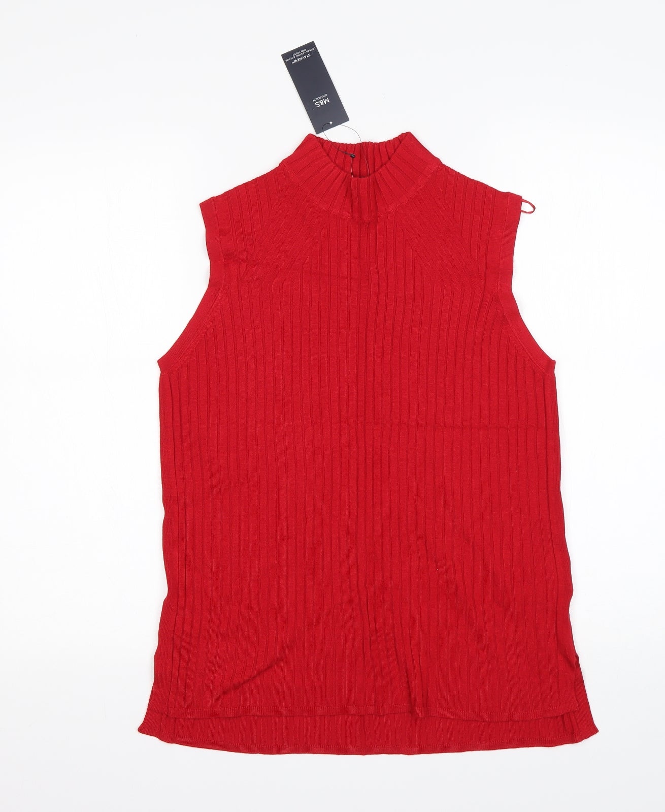 M&S Womens Red Mock Neck  Viscose Vest Jumper Size 16