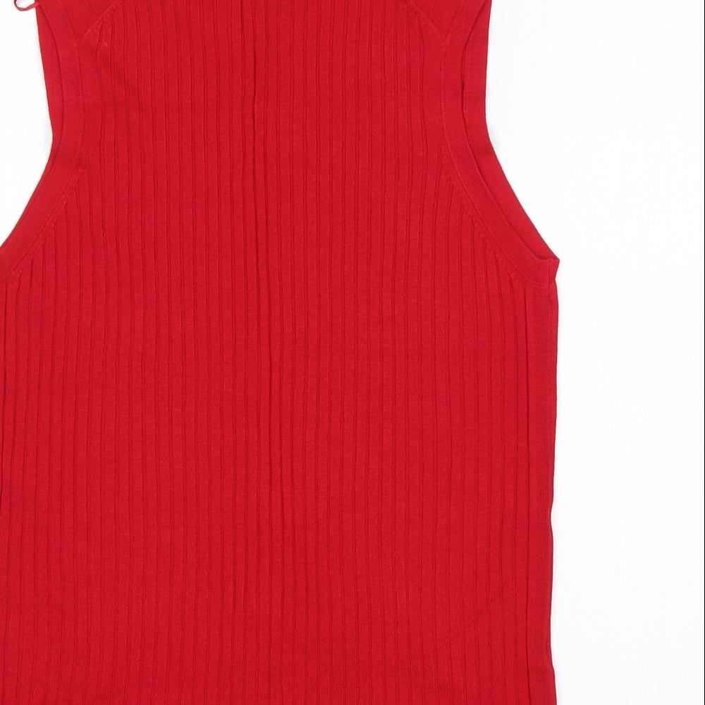 M&S Womens Red Mock Neck  Viscose Vest Jumper Size 16