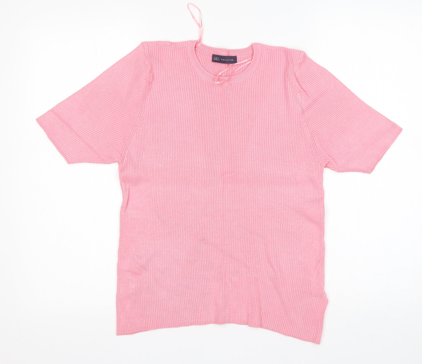 M&S Womens Pink Round Neck  Viscose Pullover Jumper Size 18