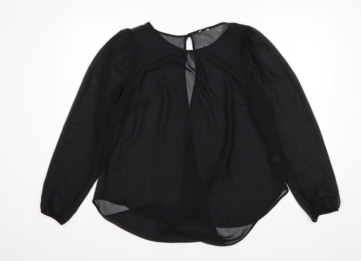 George Womens Black  Polyester Basic Blouse Size 12 Round Neck