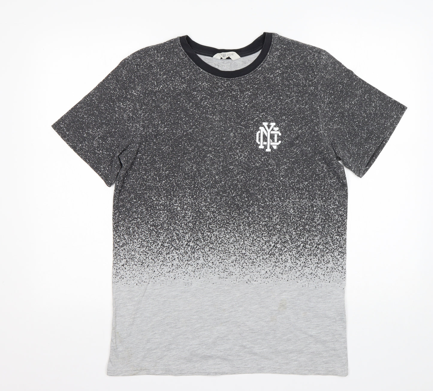 H&M Boys Grey Geometric Cotton Basic T-Shirt Size 15 Years Round Neck