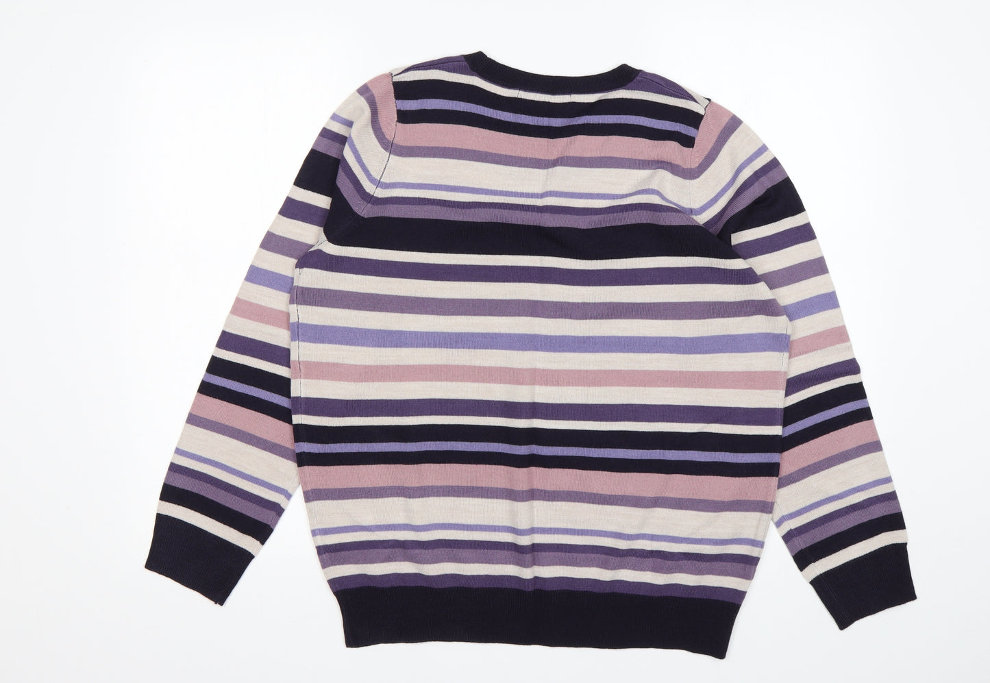 M&S Womens Multicoloured Round Neck Striped Acrylic Pullover Jumper Size 16