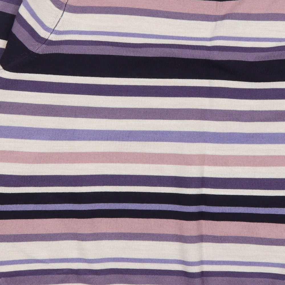 M&S Womens Multicoloured Round Neck Striped Acrylic Pullover Jumper Size 16