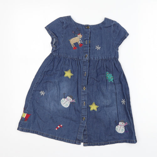 NEXT Girls Blue  Cotton A-Line  Size 4-5 Years  Round Neck  - Christmas