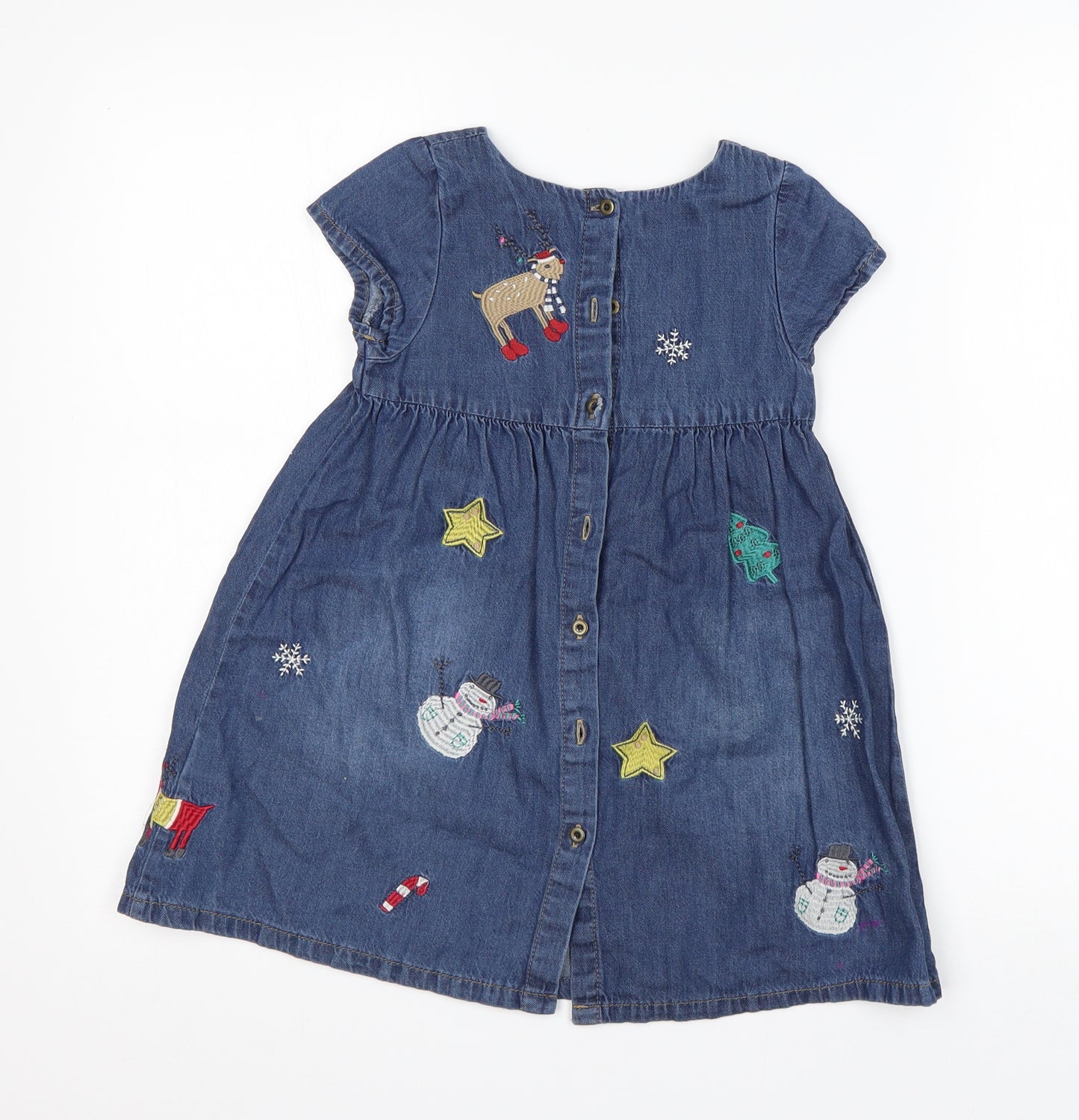 NEXT Girls Blue  Cotton A-Line  Size 4-5 Years  Round Neck  - Christmas