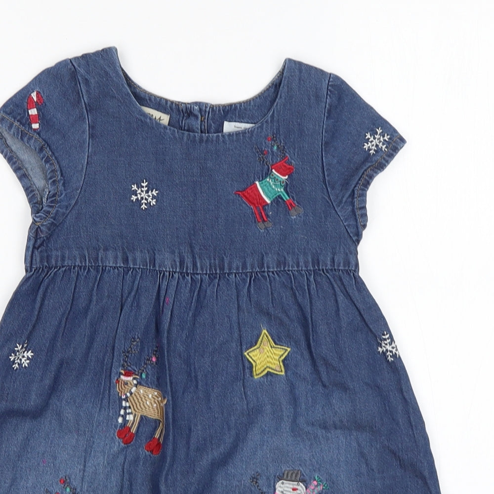 NEXT Girls Blue  Cotton A-Line  Size 4-5 Years  Round Neck  - Christmas
