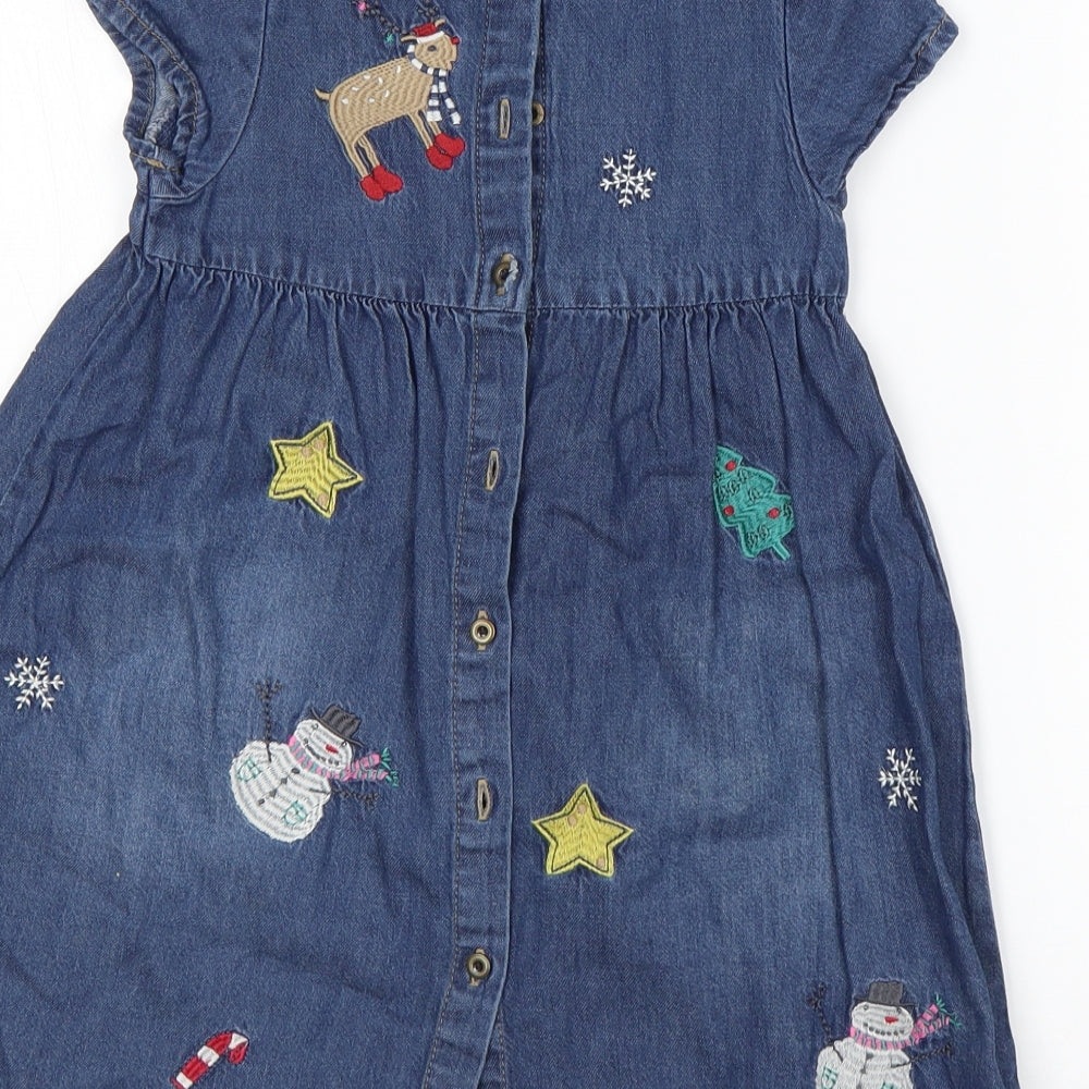 NEXT Girls Blue  Cotton A-Line  Size 4-5 Years  Round Neck  - Christmas