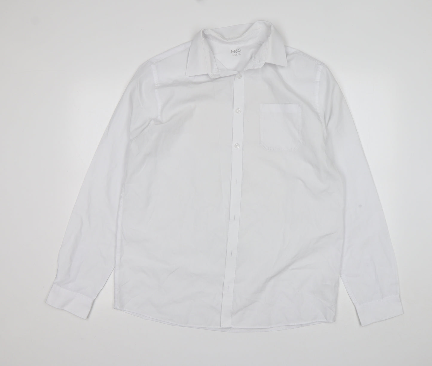 M&S Boys White  Polyester Basic Button-Up Size 15-16 Years Collared  - School wear