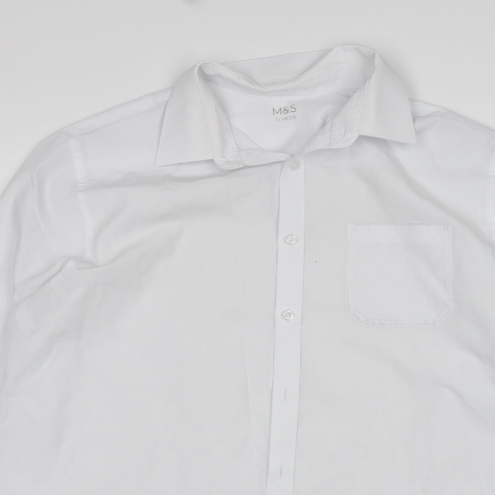 M&S Boys White  Polyester Basic Button-Up Size 15-16 Years Collared  - School wear
