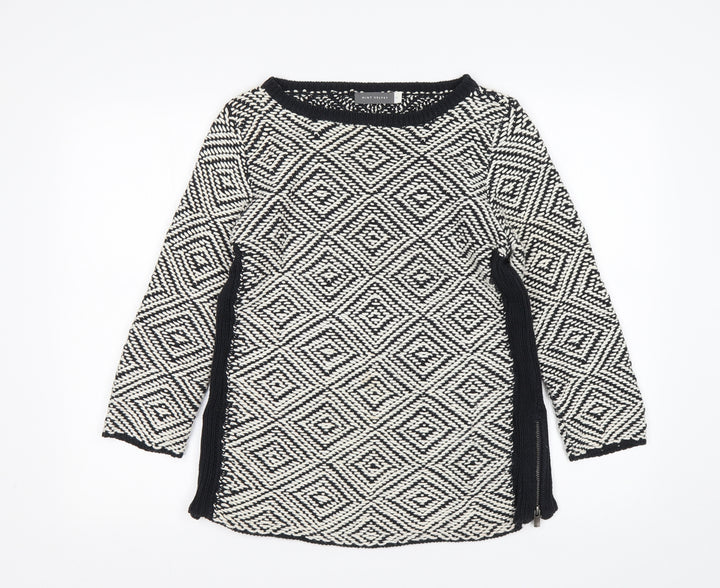 Mint Velvet Womens Multicoloured Round Neck Argyle/Diamond Cotton Pullover Jumper Size 10