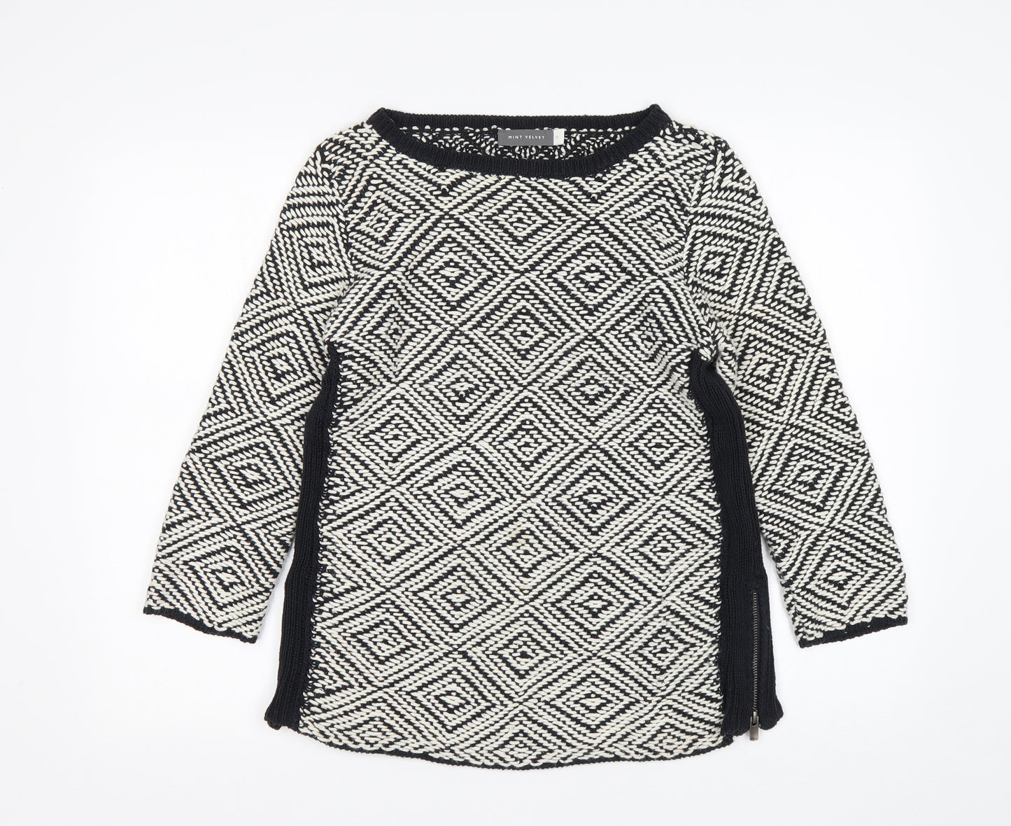 Mint Velvet  Womens Multicoloured Round Neck Argyle/Diamond Cotton Pullover Jumper Size 10