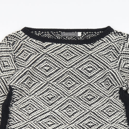 Mint Velvet  Womens Multicoloured Round Neck Argyle/Diamond Cotton Pullover Jumper Size 10